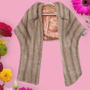 Princeton’s Vintage Elegant Tan Faux Fur Women's Stole Sweater Wrap Cape